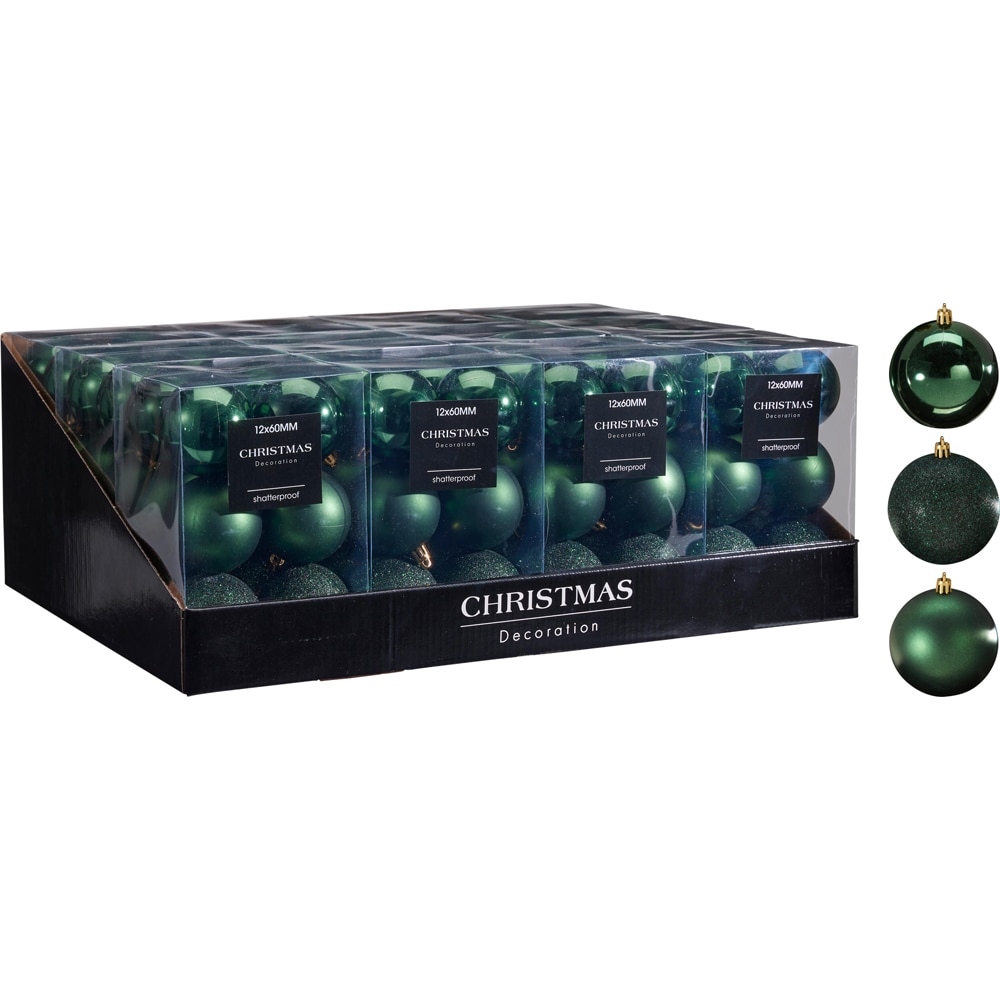Set 12 globuri Craciun, 6 cm, verde