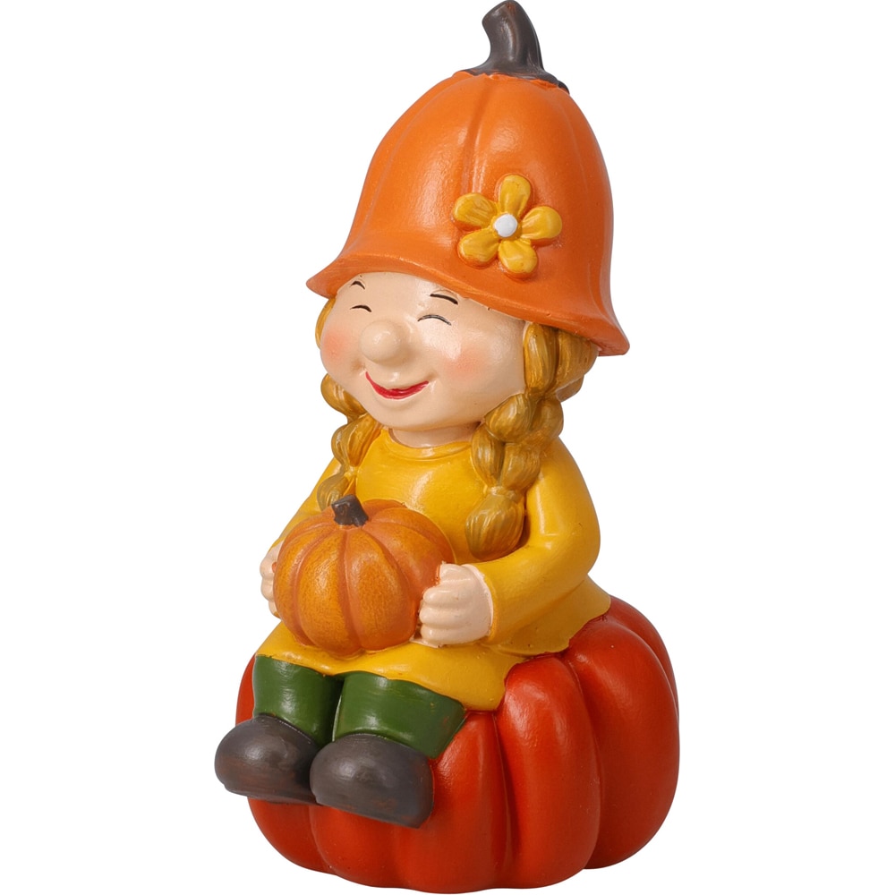 Decoratiune gnom asezat pe dovleac, 10 x 7.5 x 15 cm