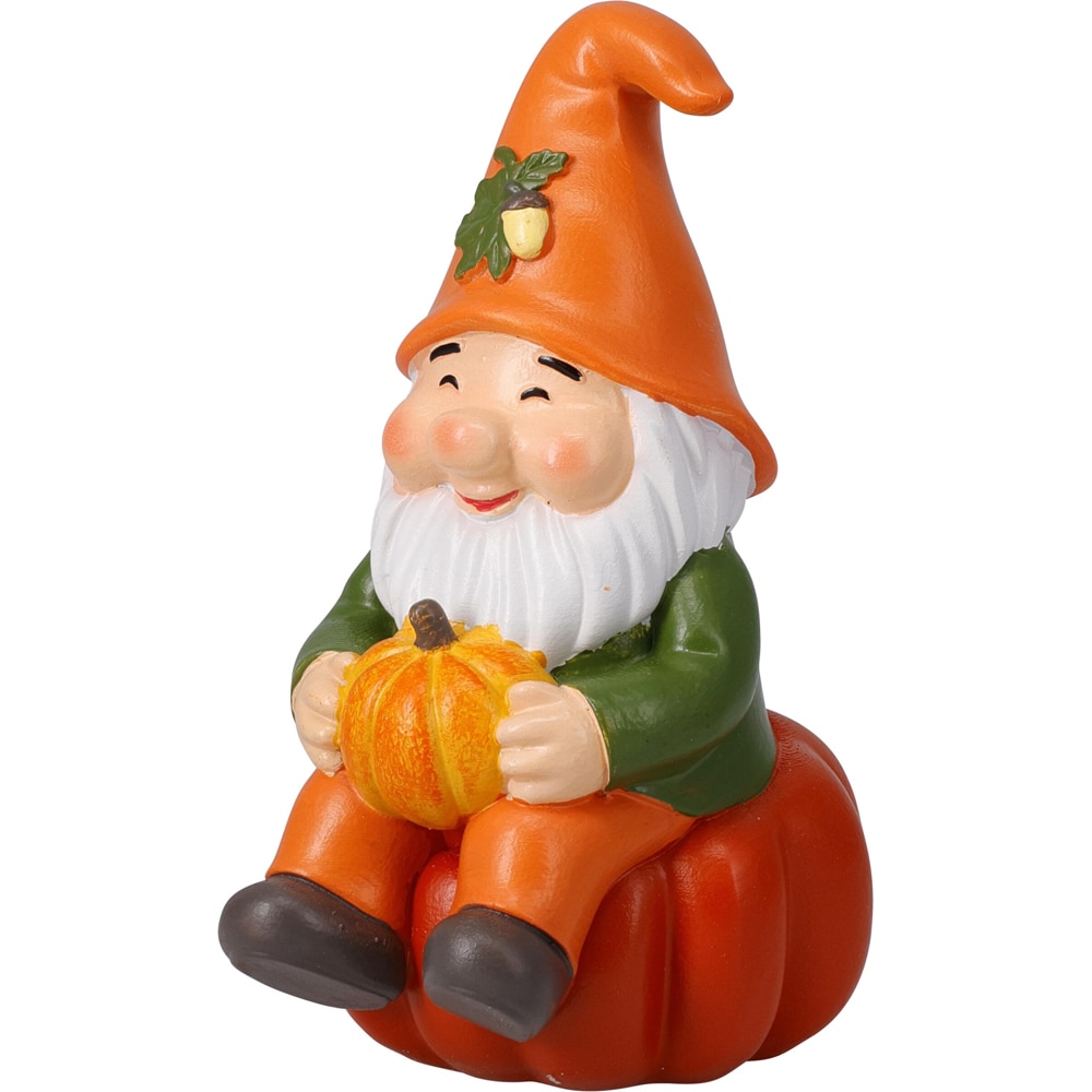 Decoratiune gnom asezat pe dovleac, 10 x 7.5 x 15 cm