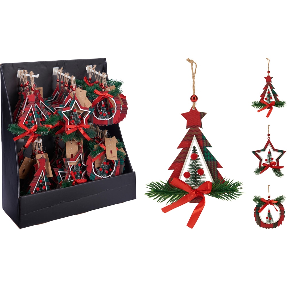 Decoratiune pentru brad cu forme de Craciun si design in carouri