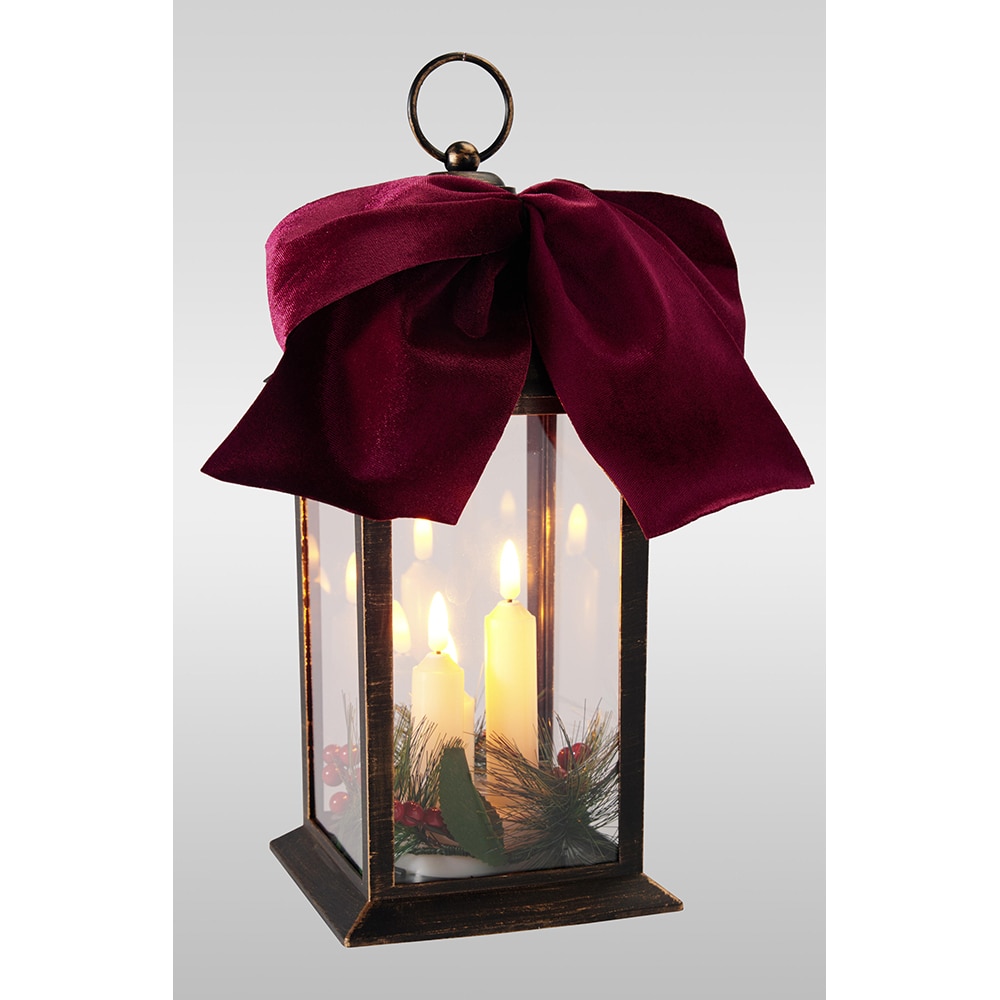 Decoratiune luminoasa Felinar cu lumanare, LED, 14 x 30 cm, negru-visiniu