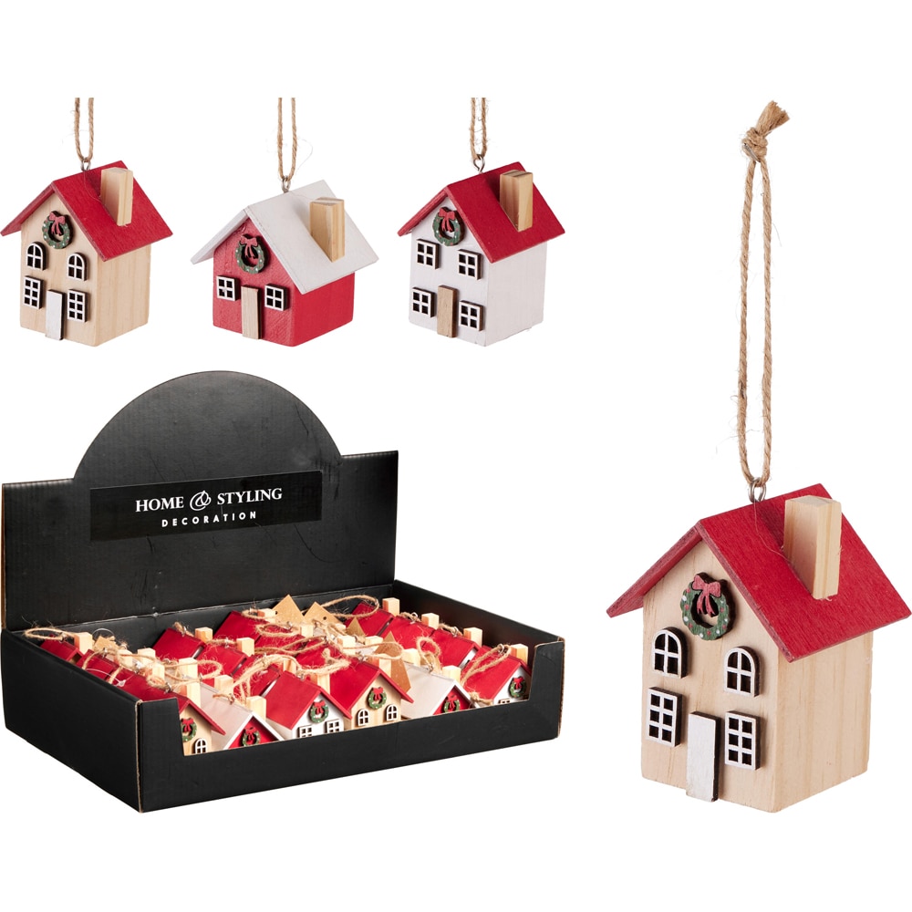 Decoratiune din placaj pentru brad in forma de casuta