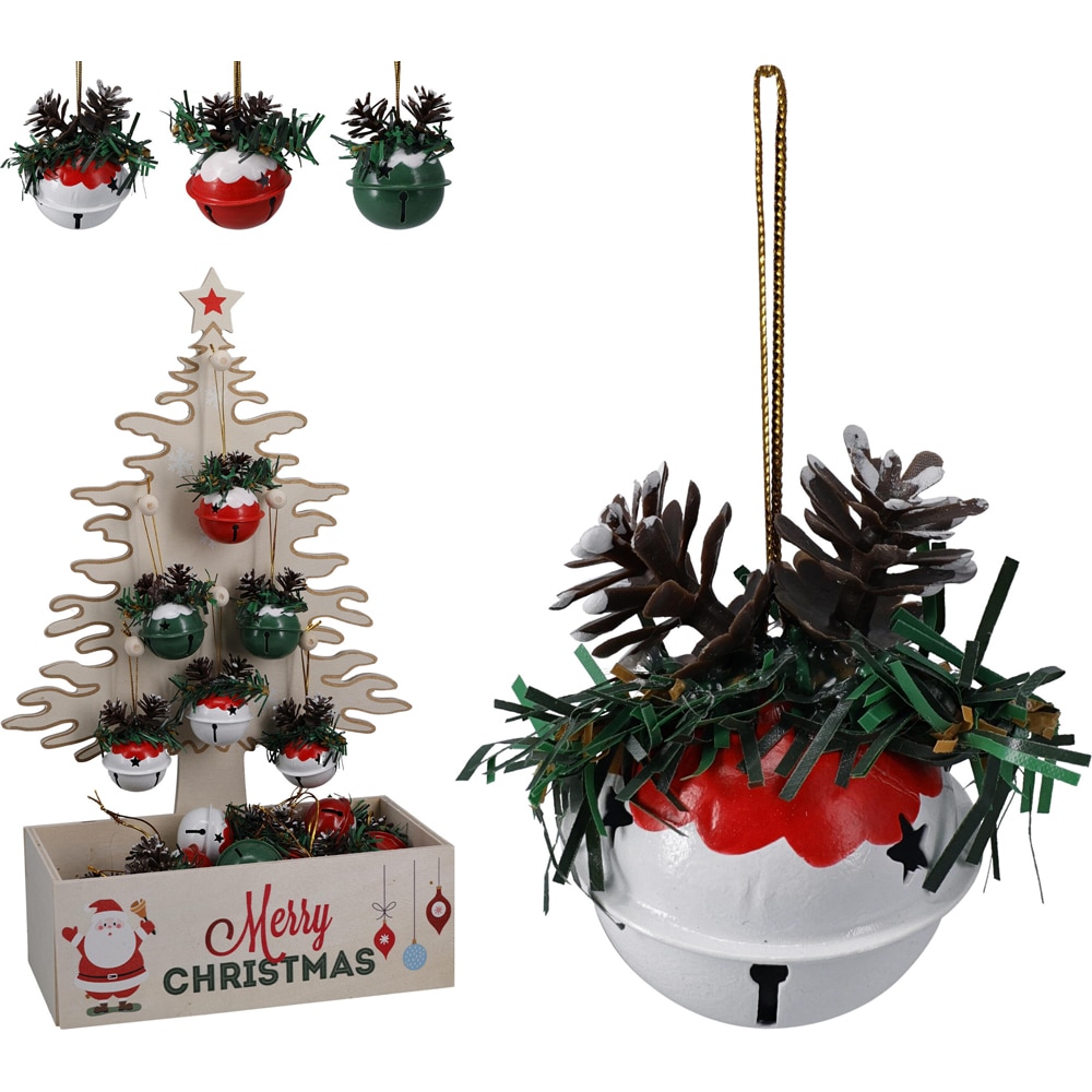 Decoratiune metalica pentru brad, clopot in forma de glob, 4 cm