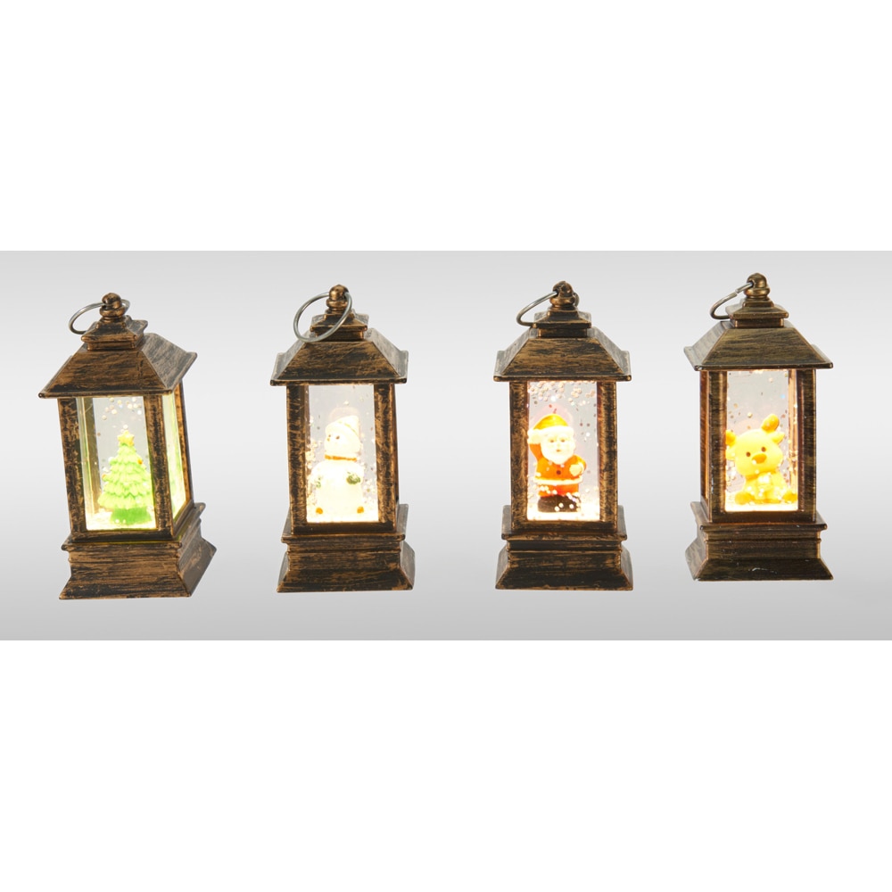 Felinar cu apa si LED alb cald, tema Craciun, 4.2 x 9.2 cm