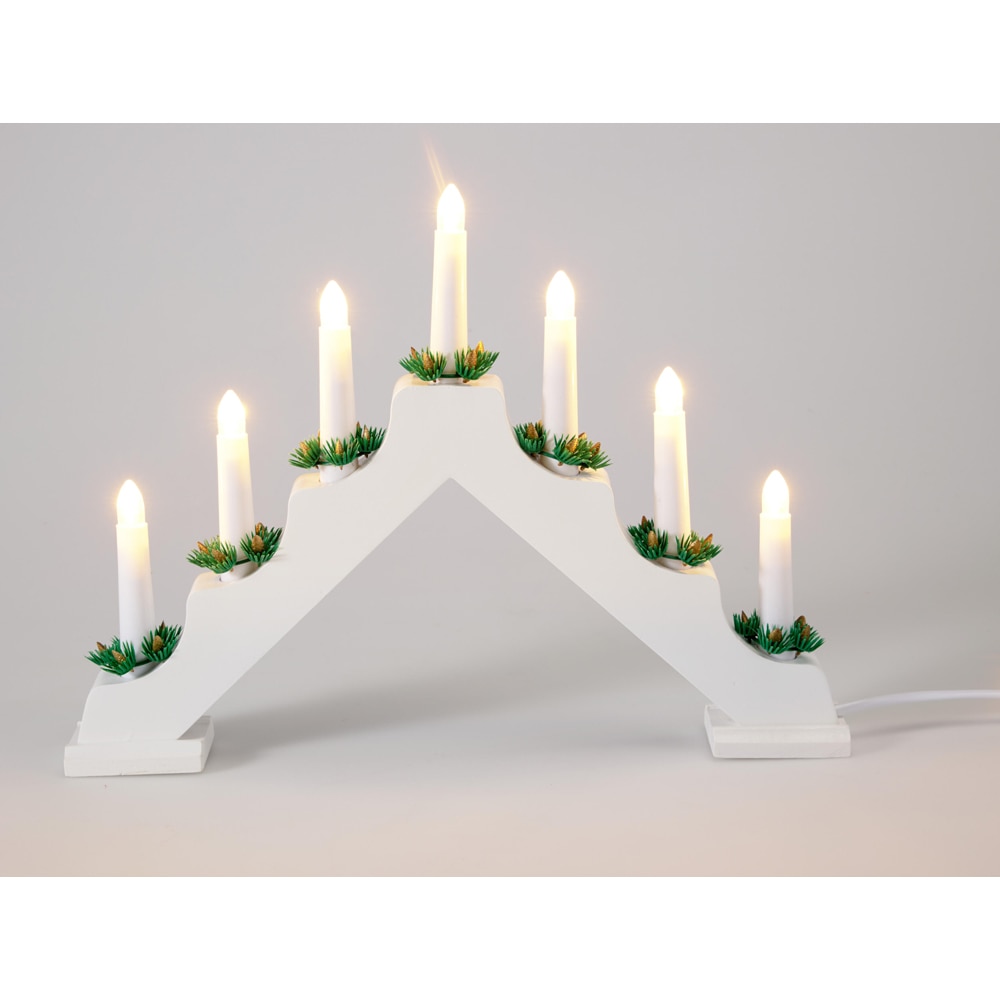 Pod luminos de Craciun cu 7 LED-uri si baza din lemn, alimentare la priza, alb