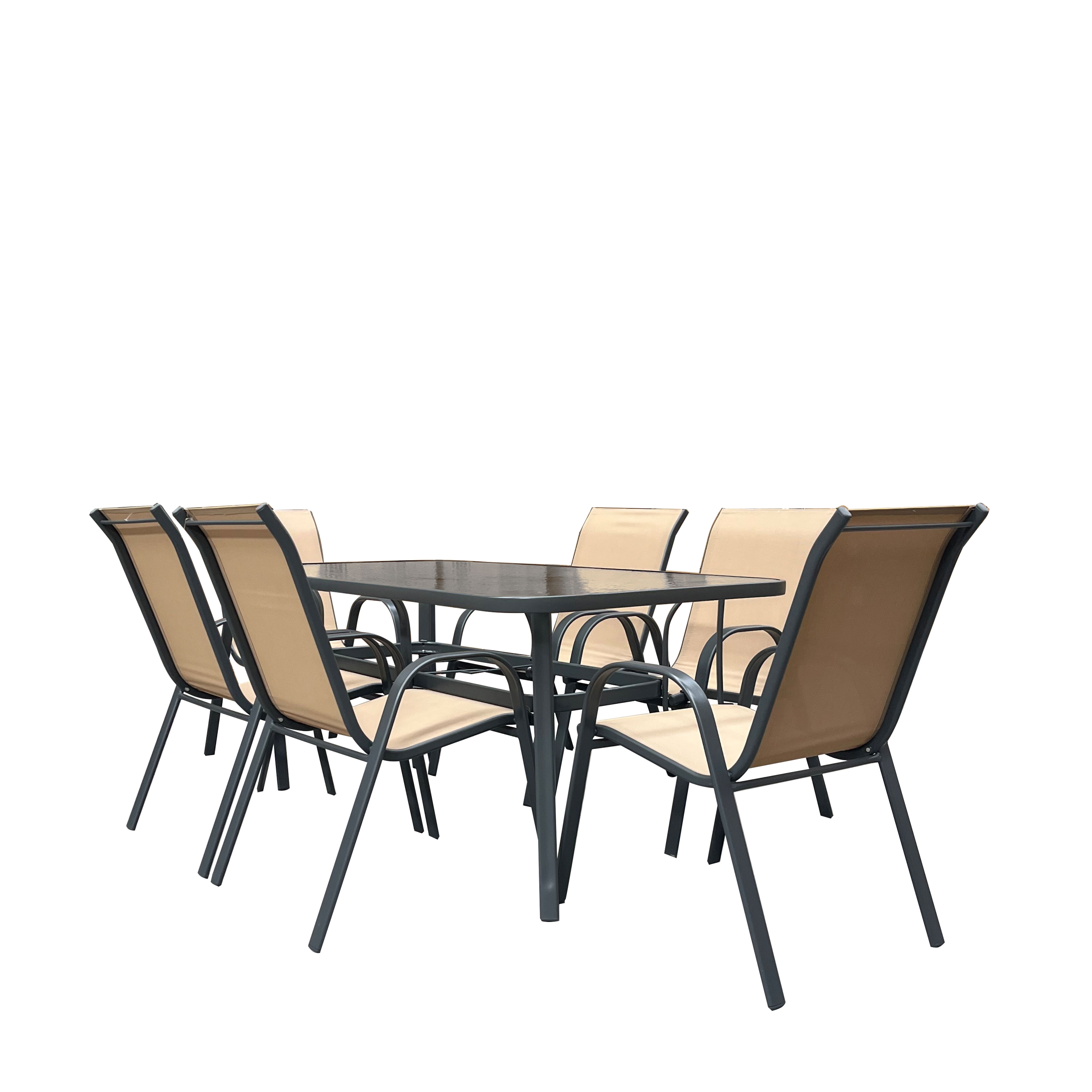 Masa gradina, 160 x 90 x 70 cm, otel si sticla, gri