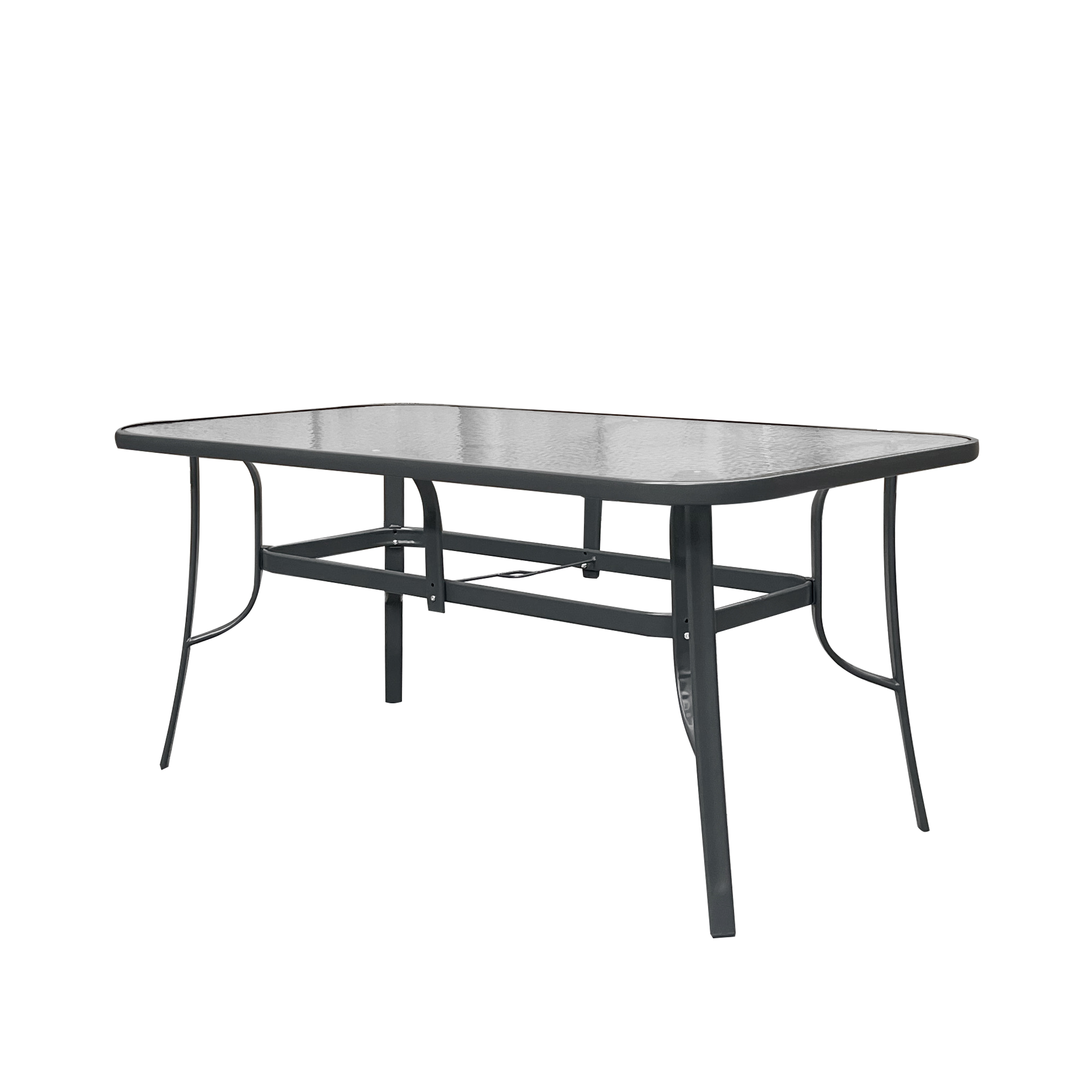 Masa gradina, 160 x 90 x 70 cm, otel si sticla, gri