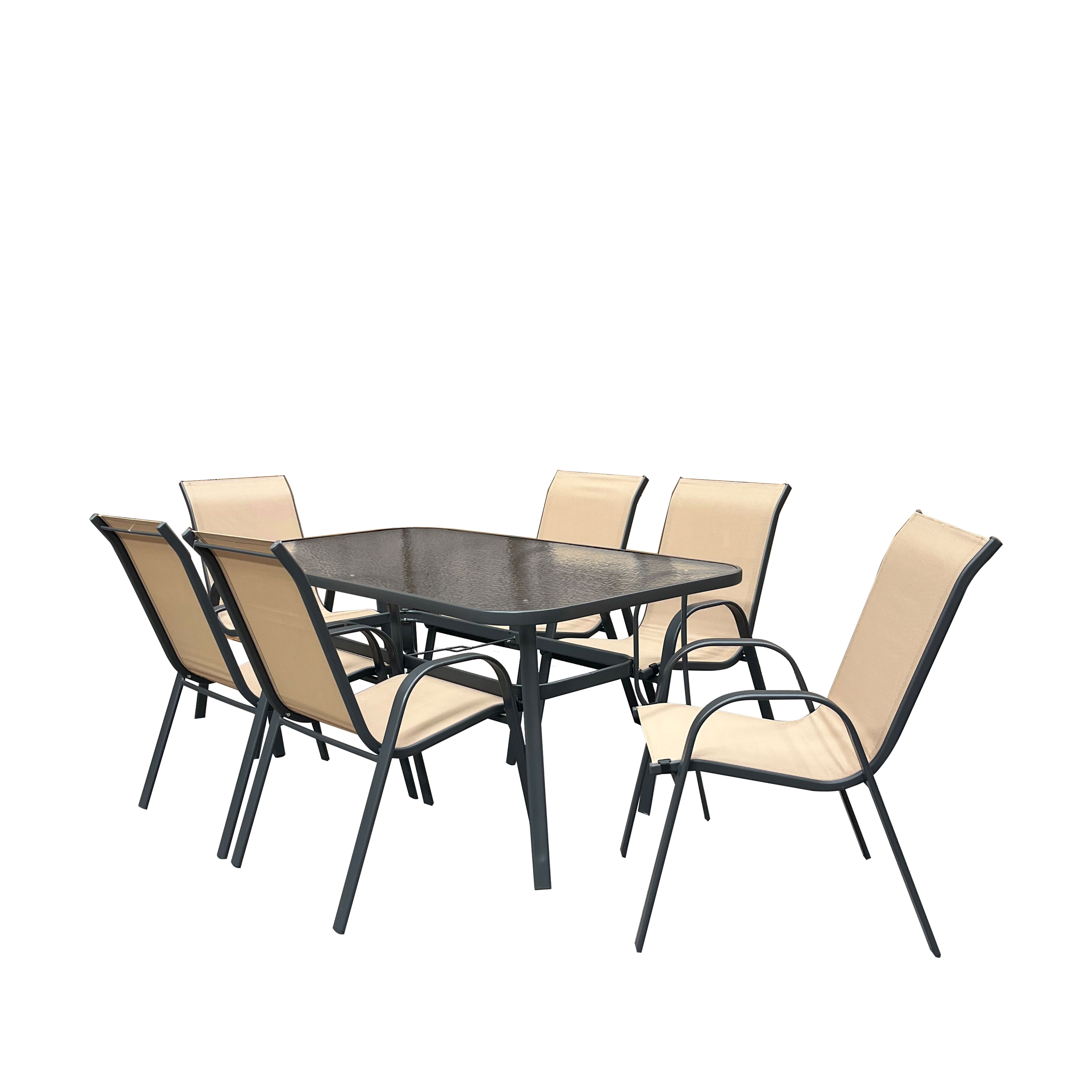 Masa gradina, 160 x 90 x 70 cm, otel si sticla, gri