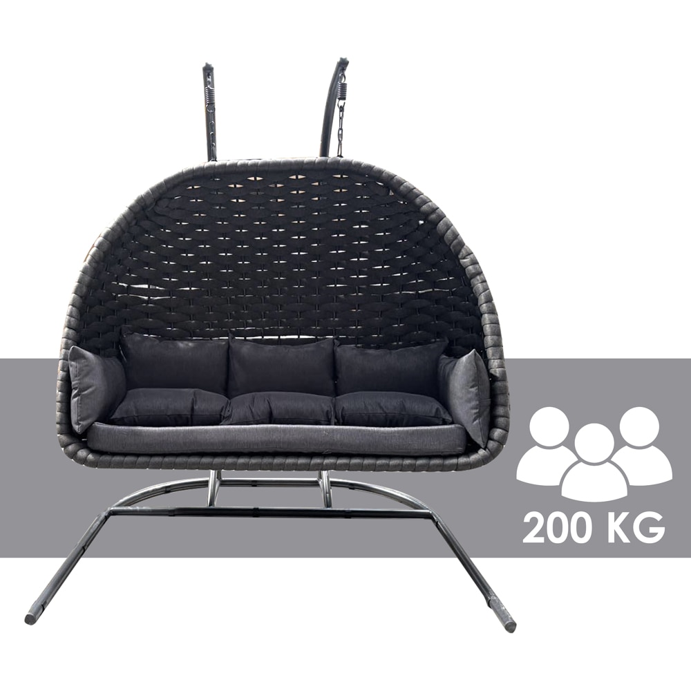 Leagan HOME DECOR, 3 locuri, 175 x 197 x 200 cm, negru