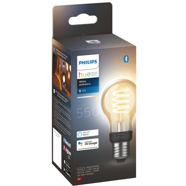 Bec LED Smart Vintage PHILIPS Hue 8719514301429, E27, 7W, 550lm, Bluetooth, lumina calda, compatibil Hue