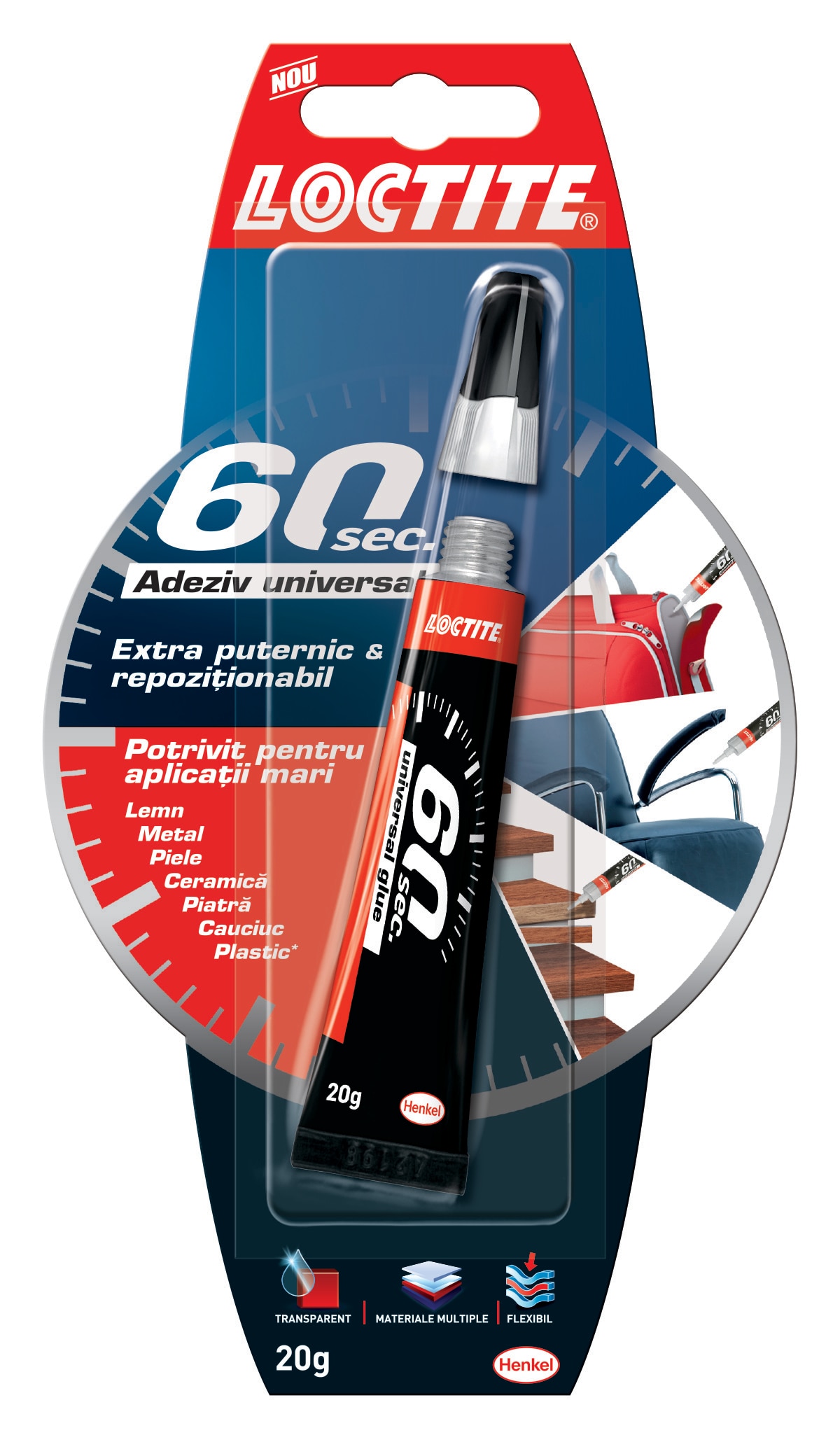 Adeziv unviersal, transparent, 60 secunde, 20 g •  Loctite