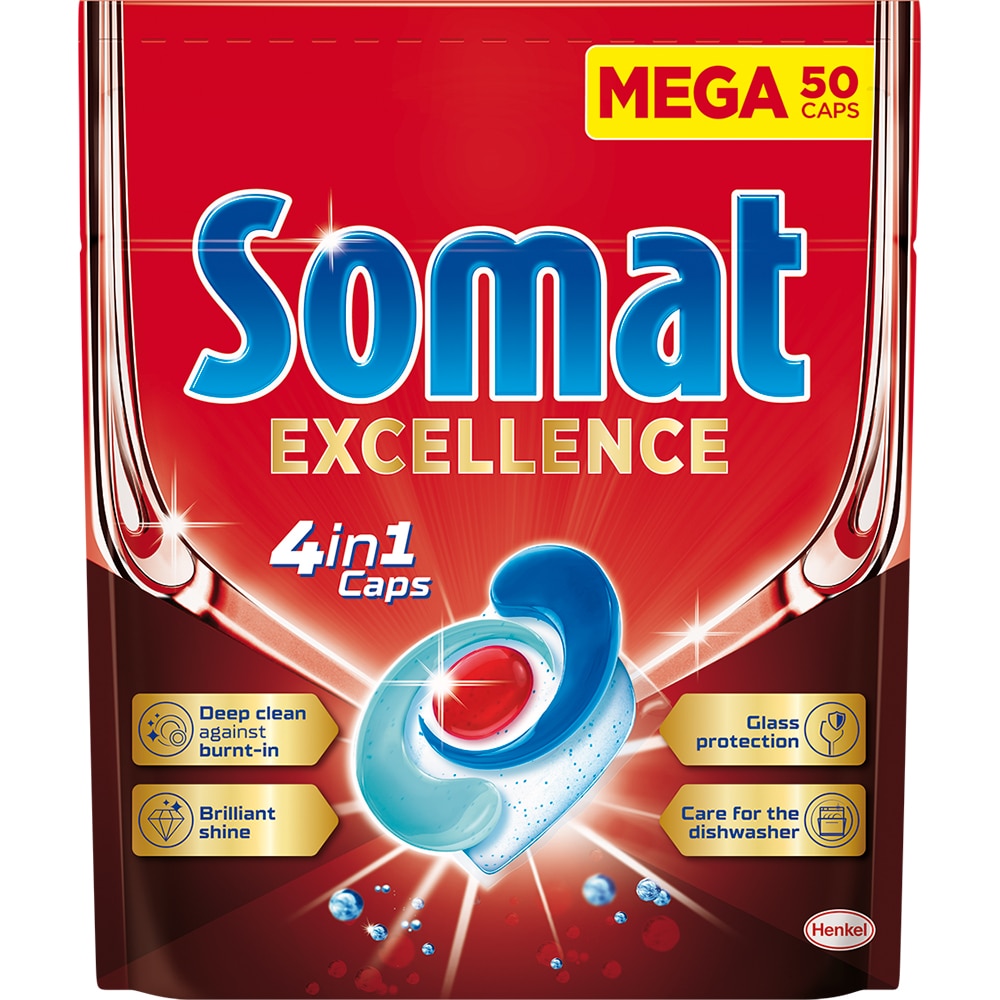 Detergent pentru masina de spalat vase SOMAT Excellence 4 in 1, 50 capsule