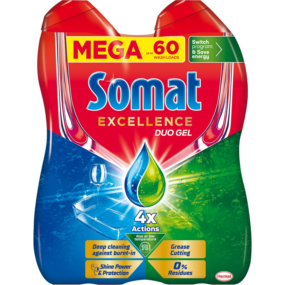 Detergent pentru masina de spalat vase SOMAT Excellence Duo Gel, 1080 ml, 60 spalari