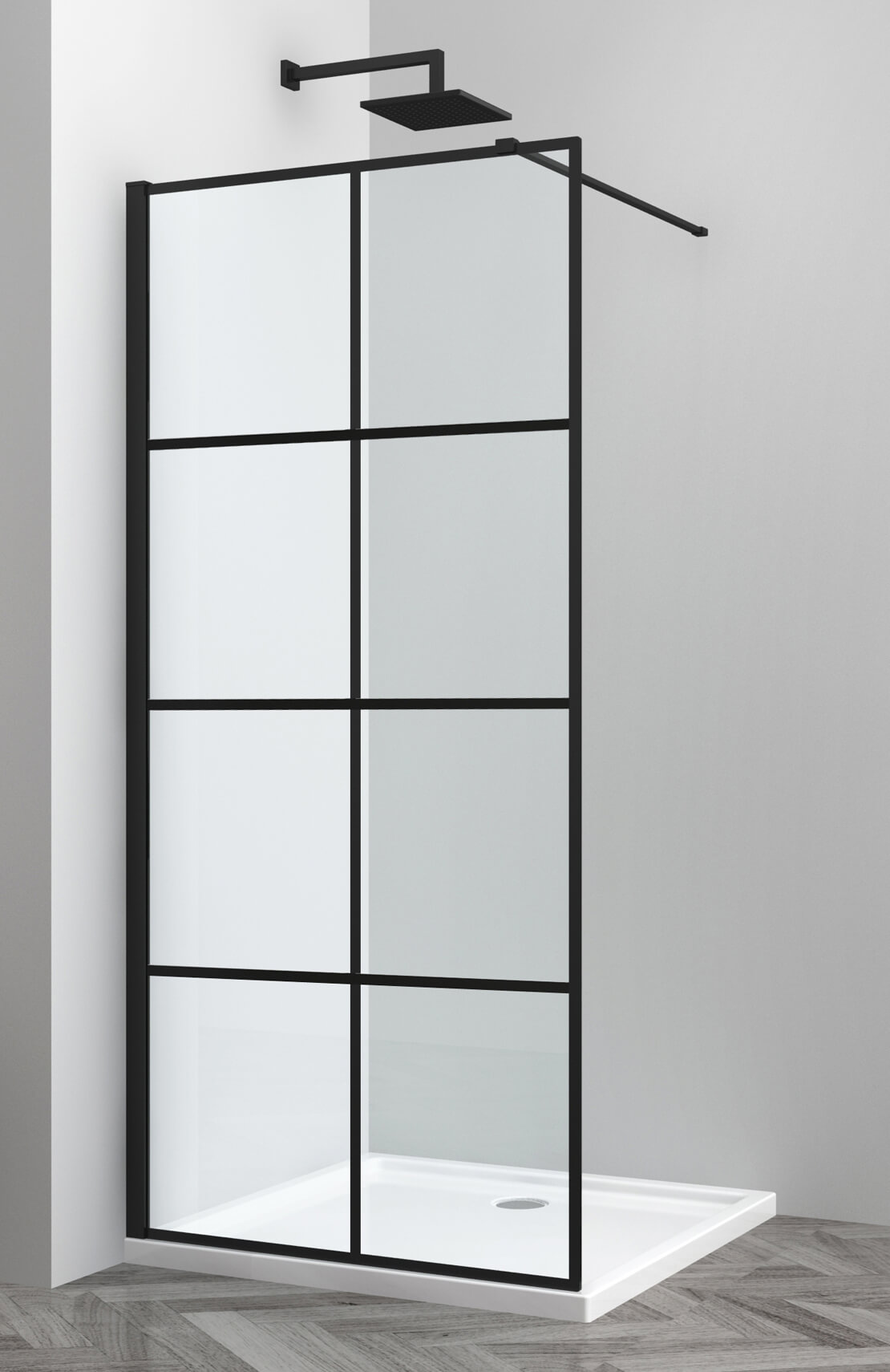 Paravan dus walk-in SANOTECHNIK EN9000B, aluminiu, 90 x 200 cm, sticla securizata 6mm, profil negru