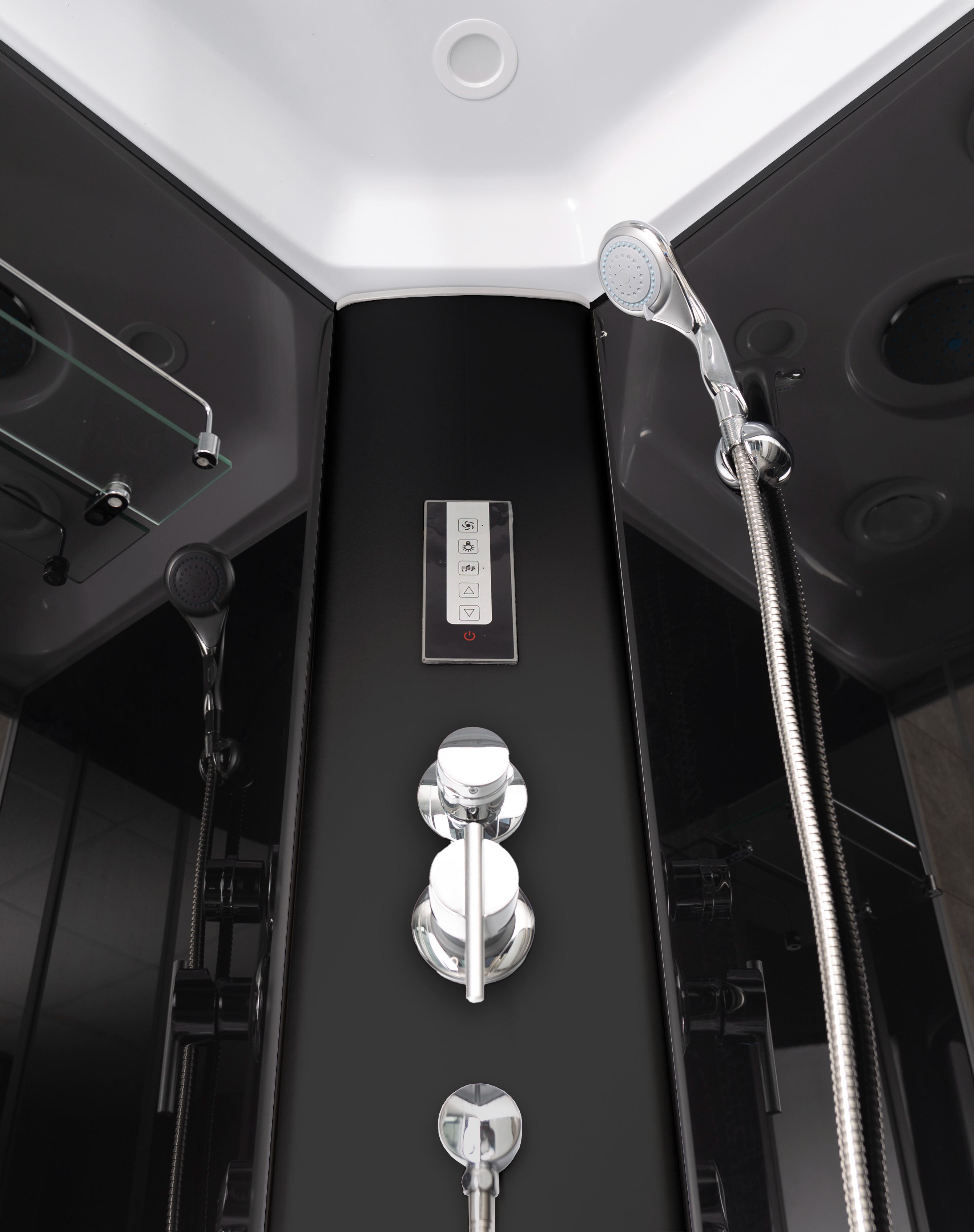 Cabina dus hidromasaj, joasa, semirotunda, neagra, 90 x 90 x 215 cm