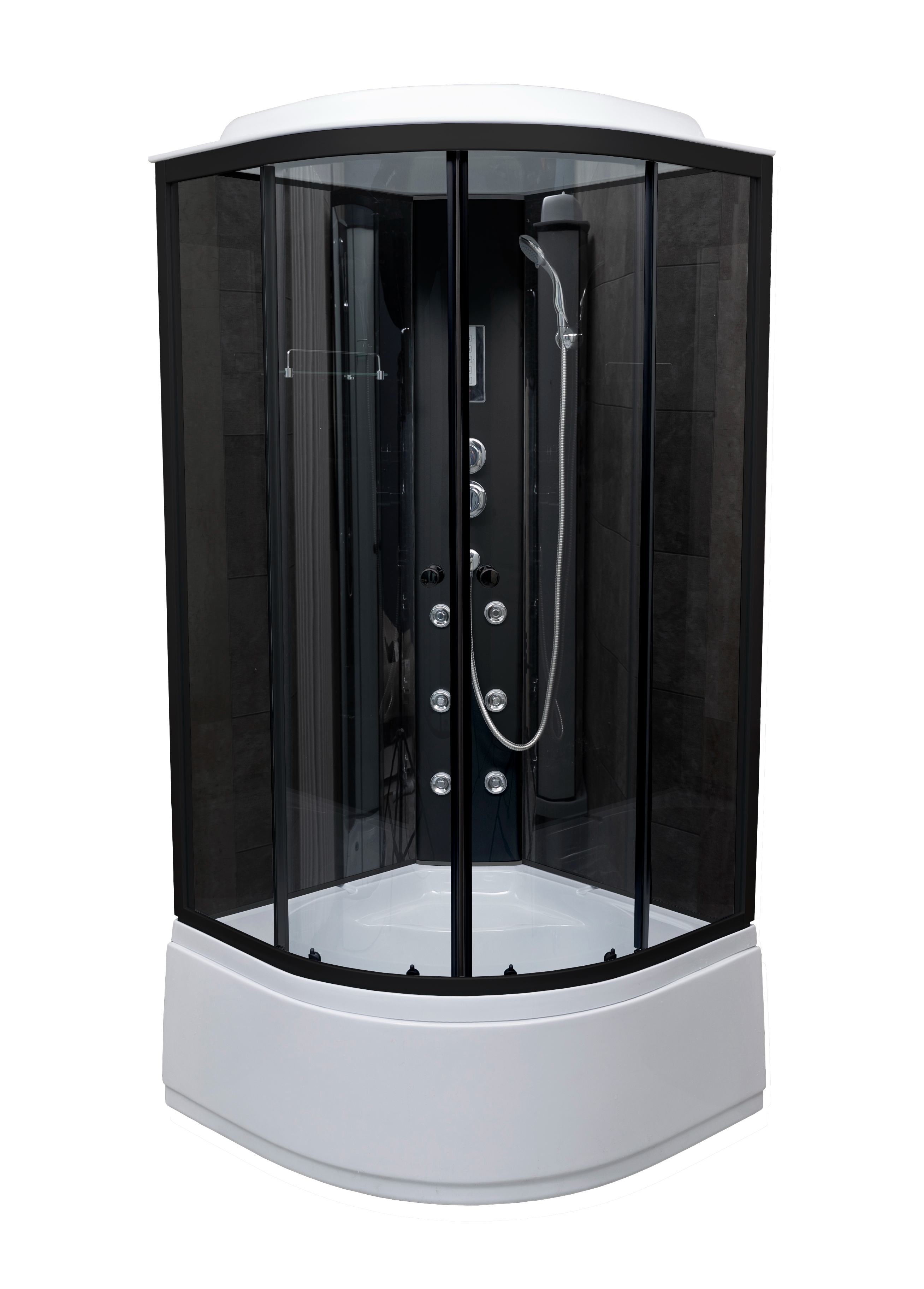 Cabina dus hidromasaj, joasa, semirotunda, neagra, 90 x 90 x 215 cm