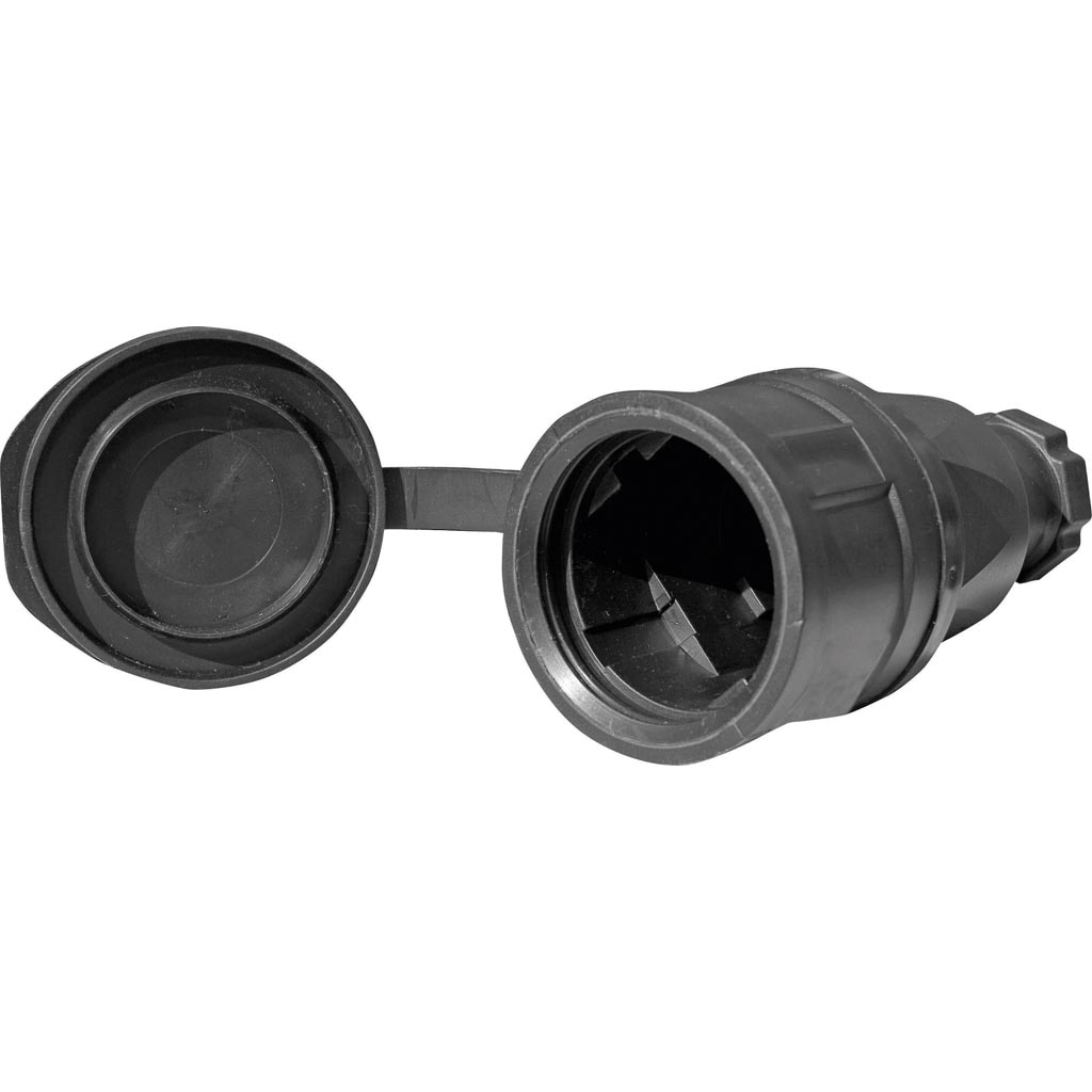 Priza cauciuc cu capac, 16A, 220V, IP44, neagra, PCE