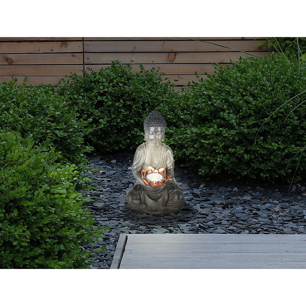 Lampa solara GLOBO BUDDHA, 30cm, plastic, gri