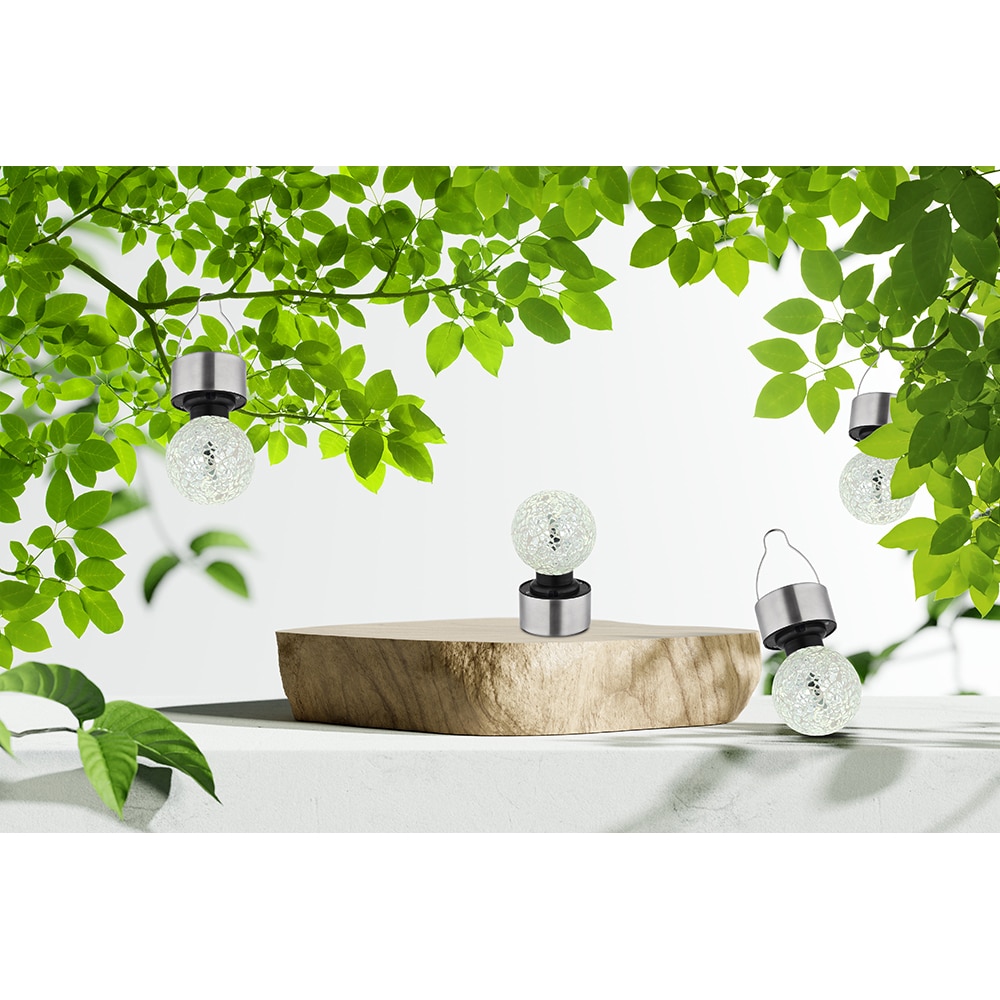 Decoratiune solara GLOBO tip bec, lumina alba, IP44, sticla, alama