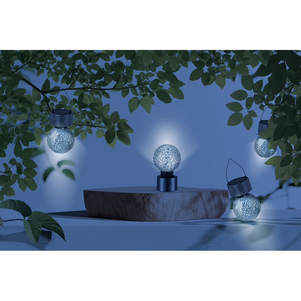 Decoratiune solara GLOBO tip bec, lumina alba, IP44, sticla, alama