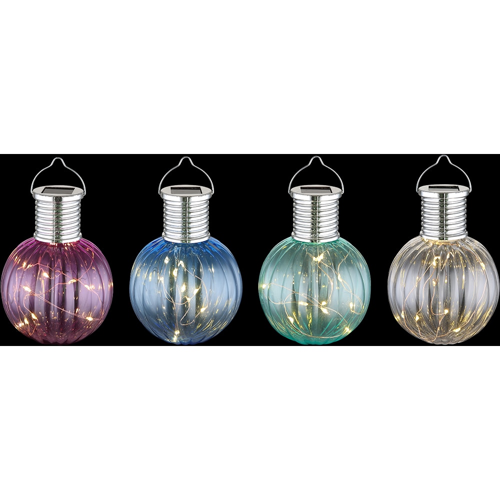 Decoratiune solara GLOBO tip bec, 3000K, IP44, metal, argintiu