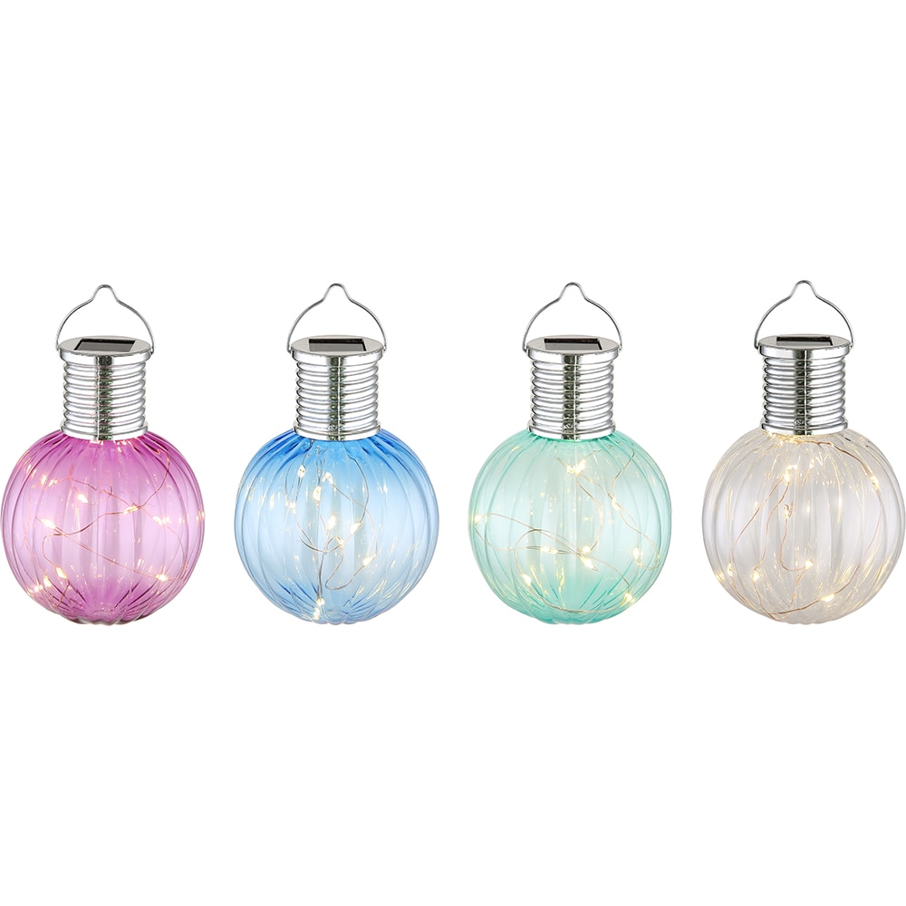 Decoratiune solara GLOBO tip bec, 3000K, IP44, metal, argintiu