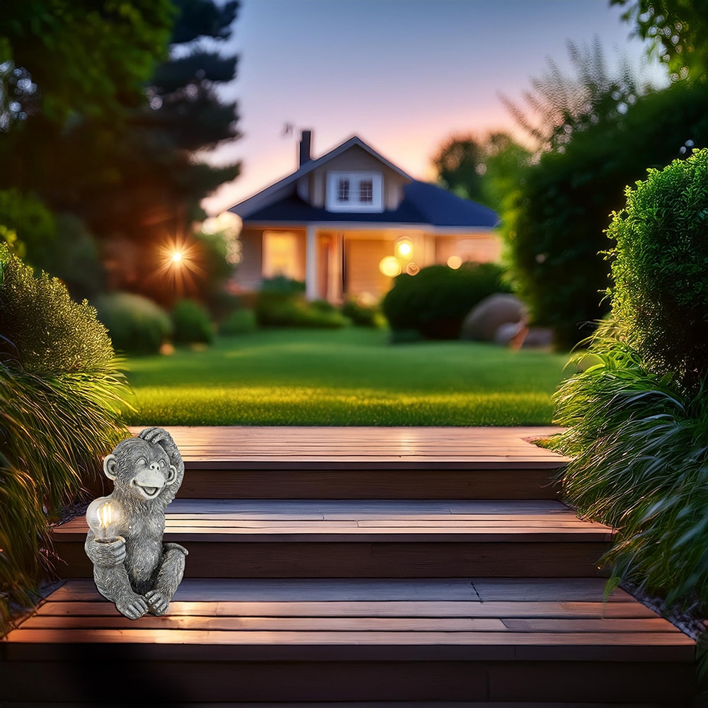 Lampa solara GLOBO maimuta, 3000K, IP44, plastic, gri mat