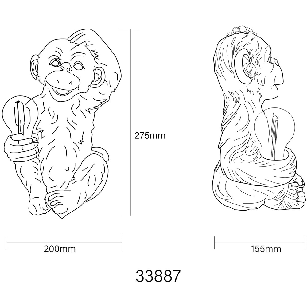 Lampa solara GLOBO maimuta, 3000K, IP44, plastic, gri mat