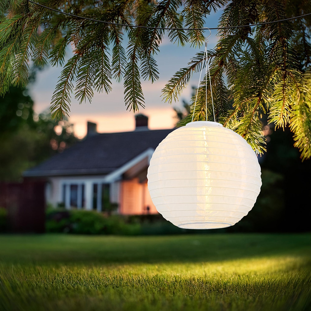Lampa solara GLOBO balon textil, 2700K, IP44, plastic, alb