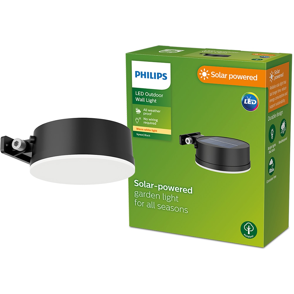 Lampa solara rotunda Philips Vynce, 1.5W, 200lm, IP44, plastic, negru