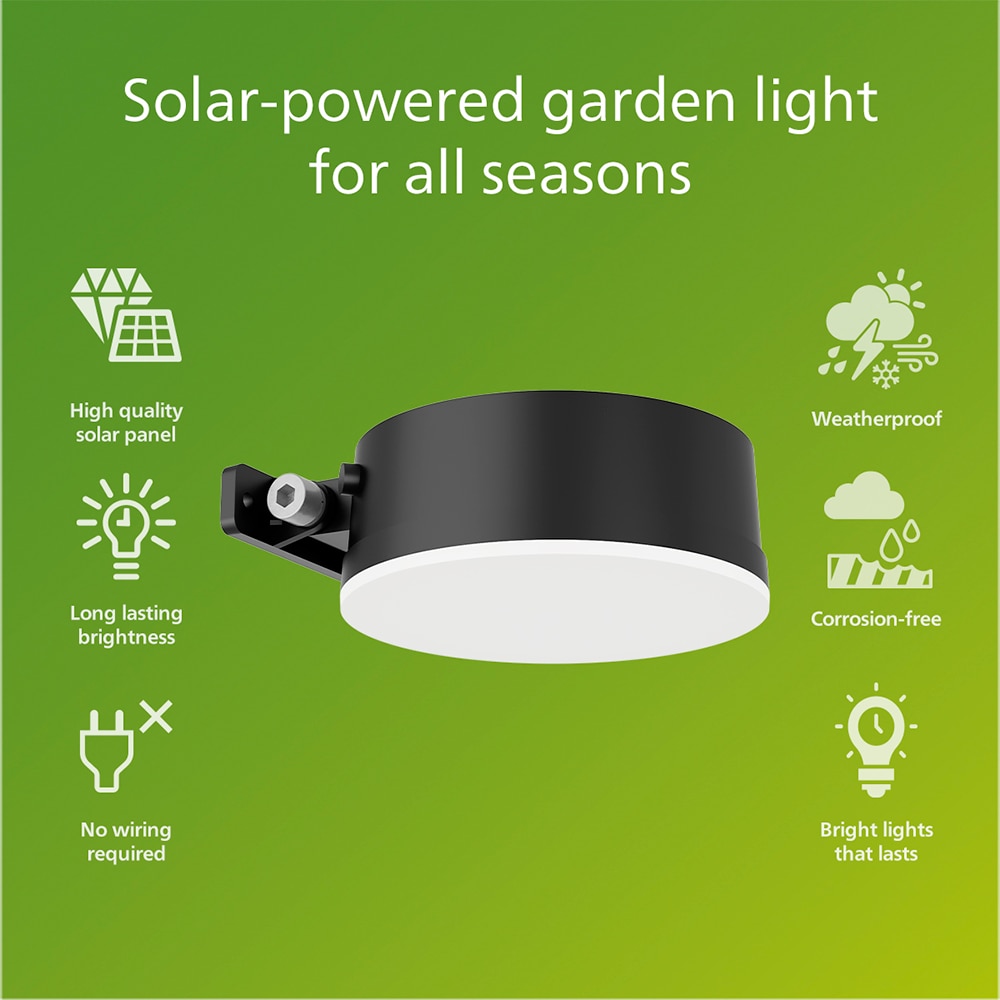 Lampa solara rotunda Philips Vynce, 1.5W, 200lm, IP44, plastic, negru