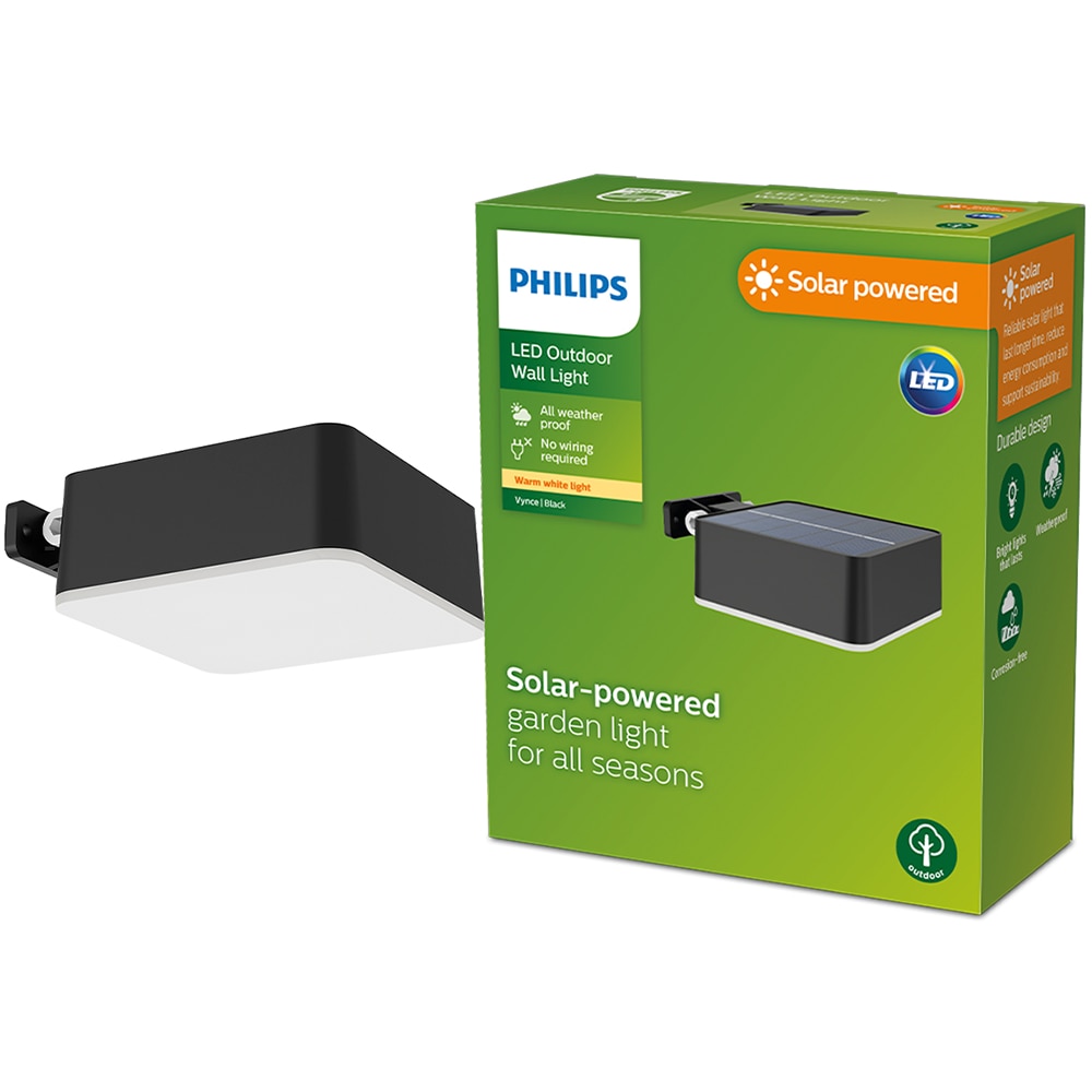 Lampa solara patrata Philips Vynce, 1.5W, 200lm, IP44, plastic, negru