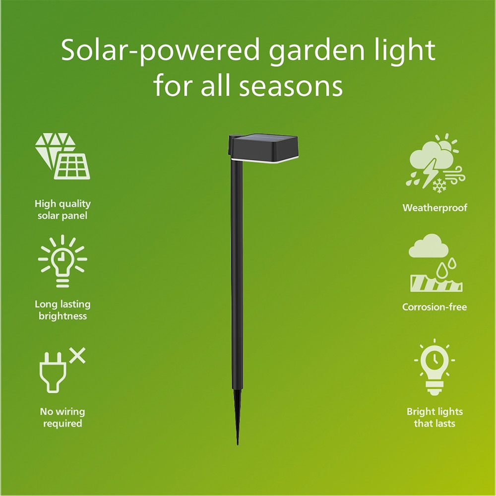 Lampa solara patrata Philips Vynce, 1.5W, 200lm, IP44, plastic, negru