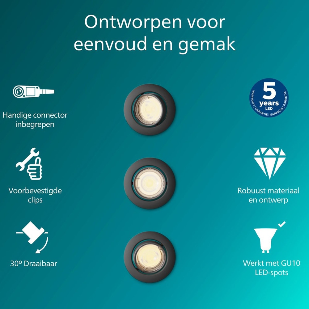 Spot incastrat PHILIPS Peridot 929004653001, LED incorporat, 7W, IP20, negru