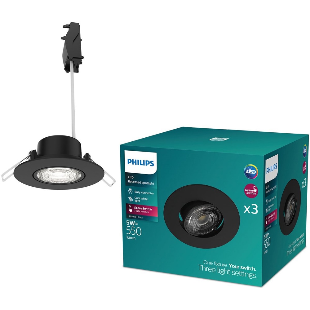 Spot incastrat PHILIPS Cilantro SceneSwitch 929004721301, 5W, 550lm, 4000K, IP20, negru