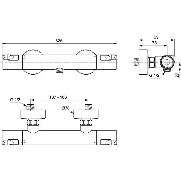 Baterie dus IDEAL STANDARD Ceratherm T50 A7214AA, termostat, alama sanitara, crom