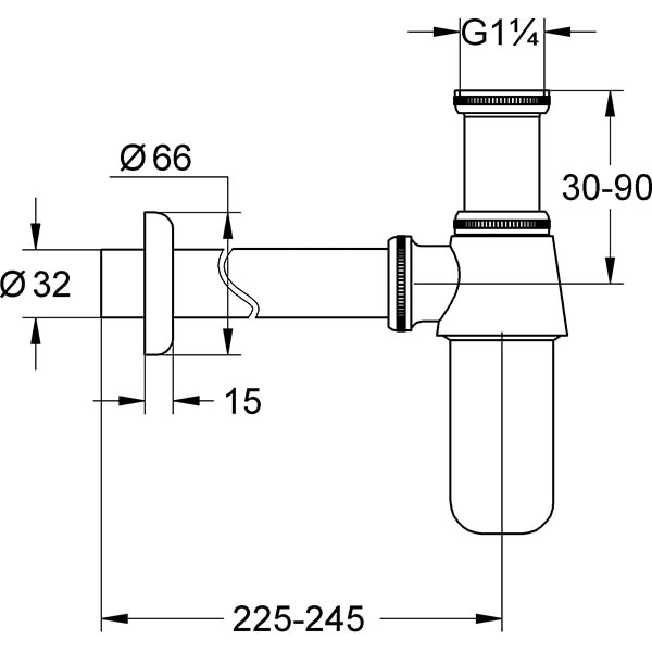Sifon lavoar GROHE 28920000, 1/4'' conexiune verticala, argintiu