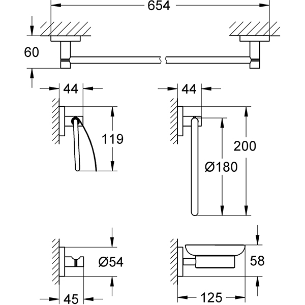 Set accesorii baie GROHE Essentials 5in1 40344001, 5 accesorii, crom