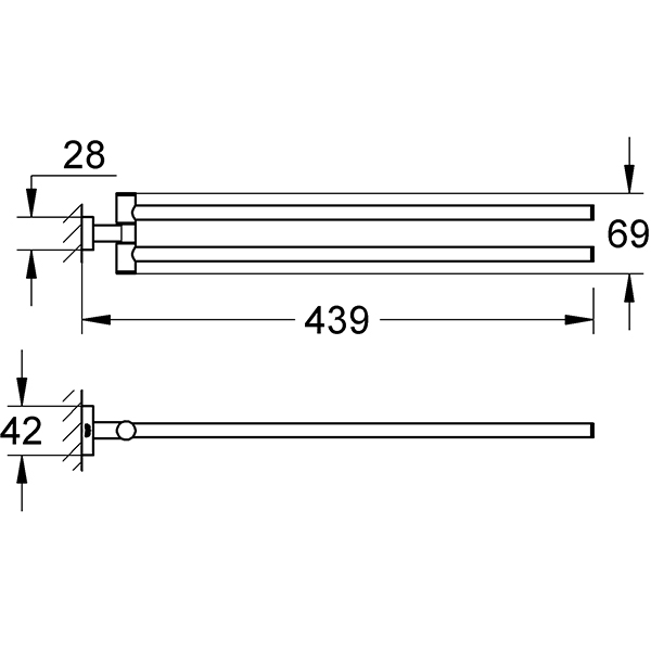 Suport prosop dublu GROHE Essentials Cube 40624001, 43.9cm, crom