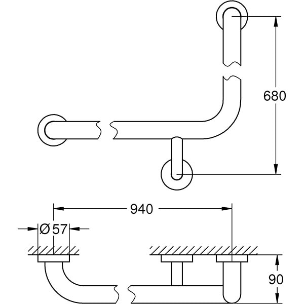 Bara de sprijin pentru cada GROHE Essentials 40797001, 68 x 94 cm, argintiu