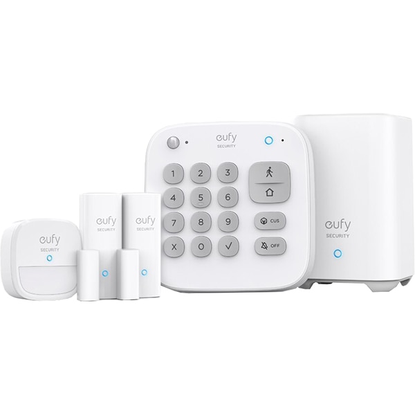 Kit sistem de alarma wireless smart EUFY Security T8990321, senzor miscare, 2 x senzori intrare, tastatura, alb