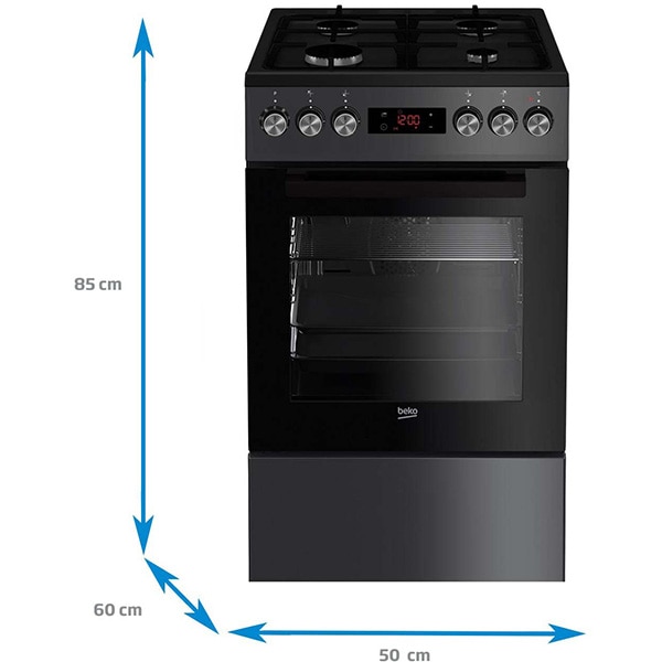 Aragaz BEKO FSM52330DAO, 4 arzatoare, Gaz + Electric, L 50 cm, Grill, antracit