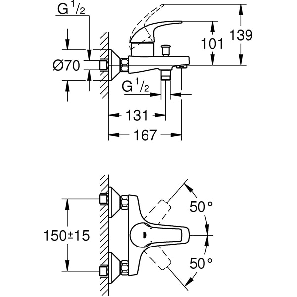 Set baterii GROHE Start Curve 126746, 1 functie, metal, argintiu