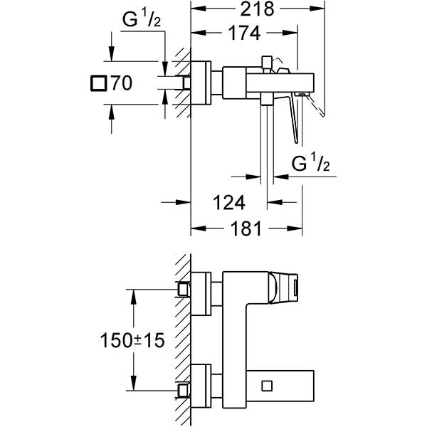 Baterie cada-dus GROHE Eurocube 23140000, metal, crom