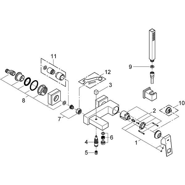 Set baterie cada si dus GROHE Eurocube 23141000, metal, crom