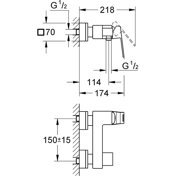 Baterie dus GROHE Eurocube 23145000, metal, argintiu