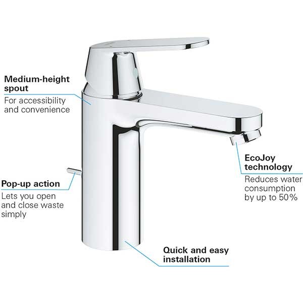 Baterie lavoar GROHE EuroSmart Cosmopolitan 23325000, marimea M, metal, crom