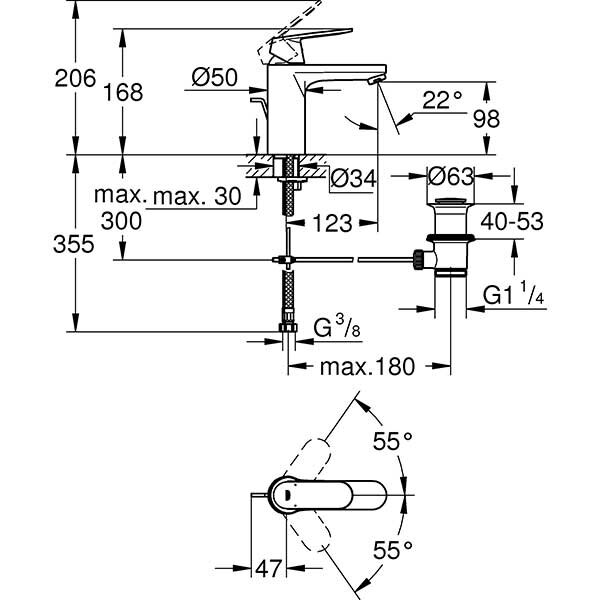 Baterie lavoar GROHE EuroSmart Cosmopolitan 23325000, marimea M, metal, crom