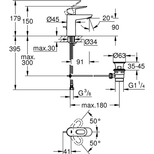 Baterie lavoar GROHE BauLoop 23335000, marimea S, metal, crom