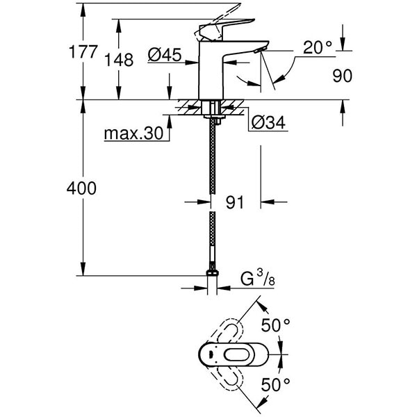 Baterie lavoar GROHE Bauloop 23337000, metal, argintiu